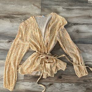 Old Navy Floral Wrap Blouse with Long Sleeves